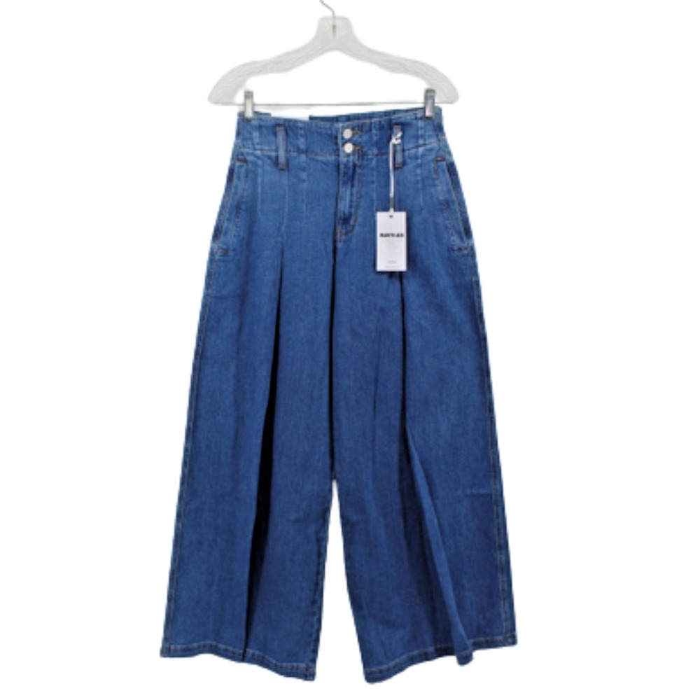 NWT Bayeas High Rise Wide Leg Jeans Size 25 Medium Wash Pleated Baggy Denim $128
